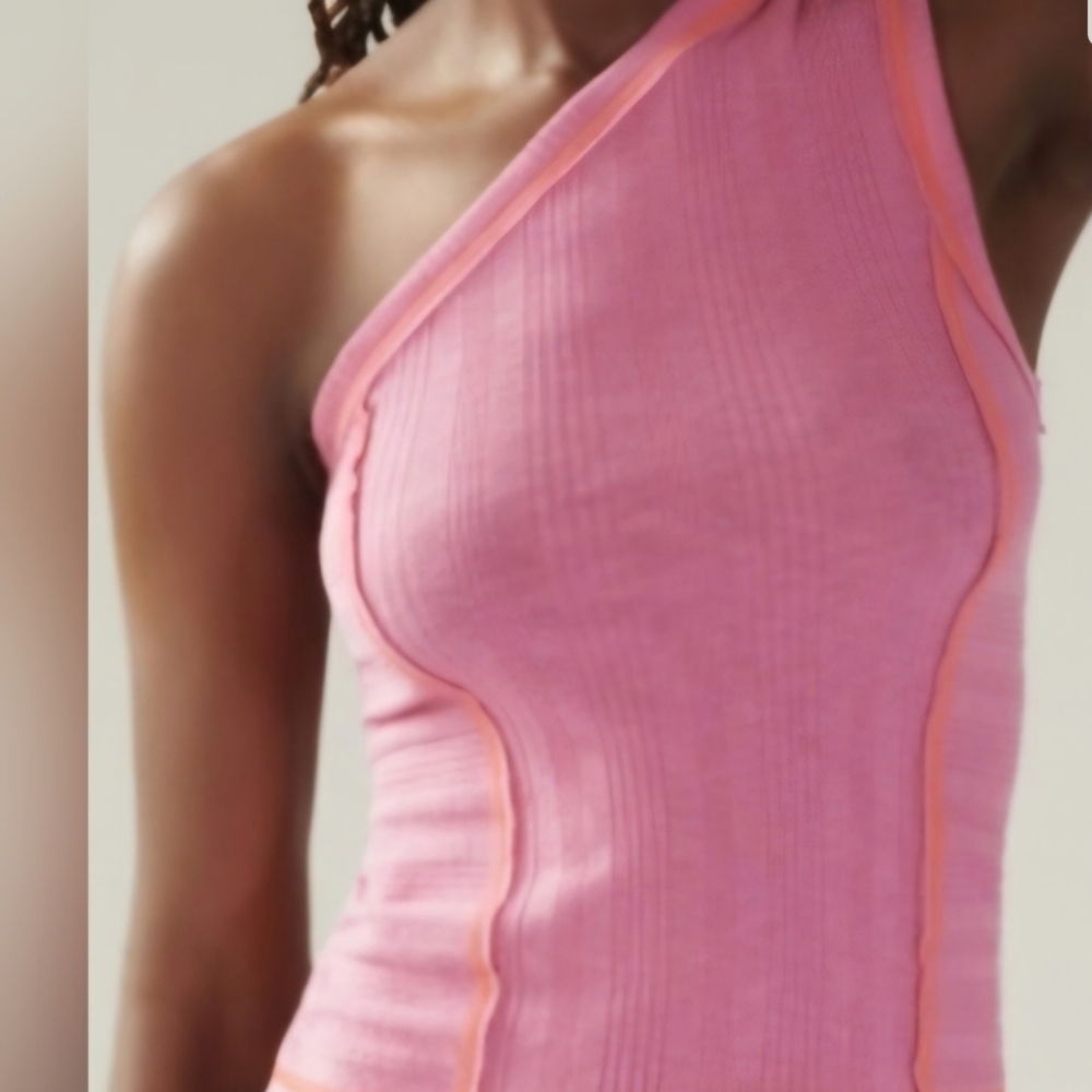 Pilcro Pink and Orange One-Shoulder Tank Top
